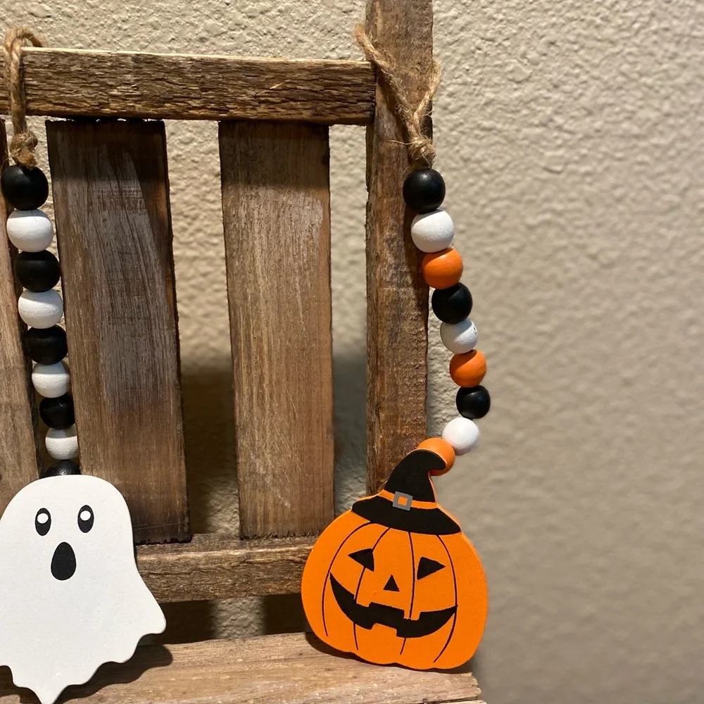 Halloween Beaded Garland Set Of 3, Black Cat Garland, Ghost Beaded Garland Set